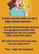 A husband drives his wife to her high school reunion.