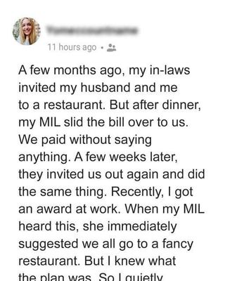 What the woman did when her MIL suggested to go to a fancy restaurant