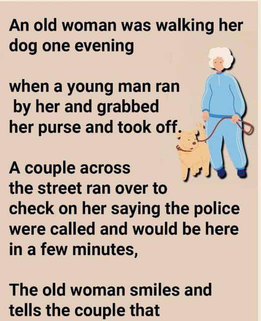 An Old Woman Was Walking Her Dog.