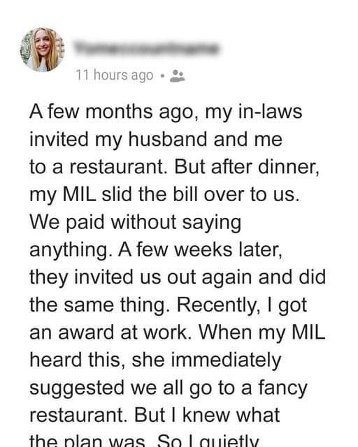 What the woman did when her MIL suggested to go to a fancy restaurant