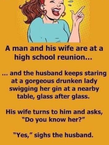 A man and his wife are at a high school reunion.