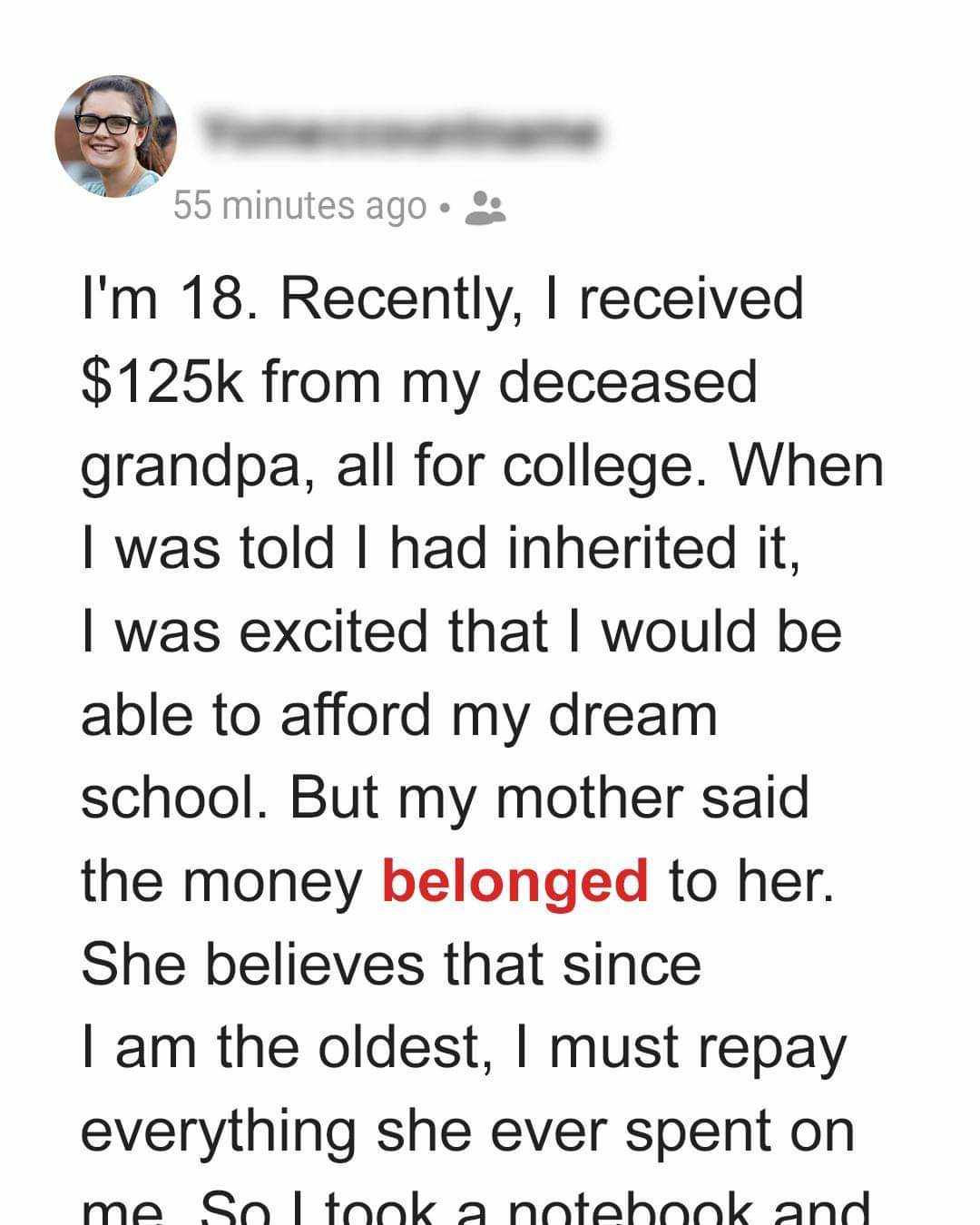 I Inherited 125K from My Deceased Grandpa but My Mom Took All the Money Away from Me