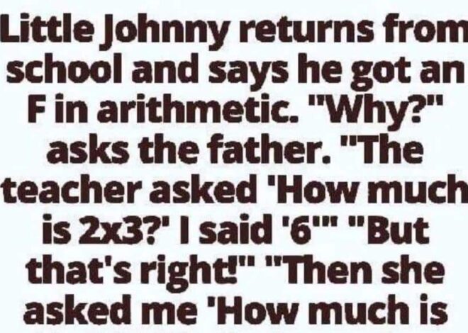 Little Johnny returns from school and says he got an F