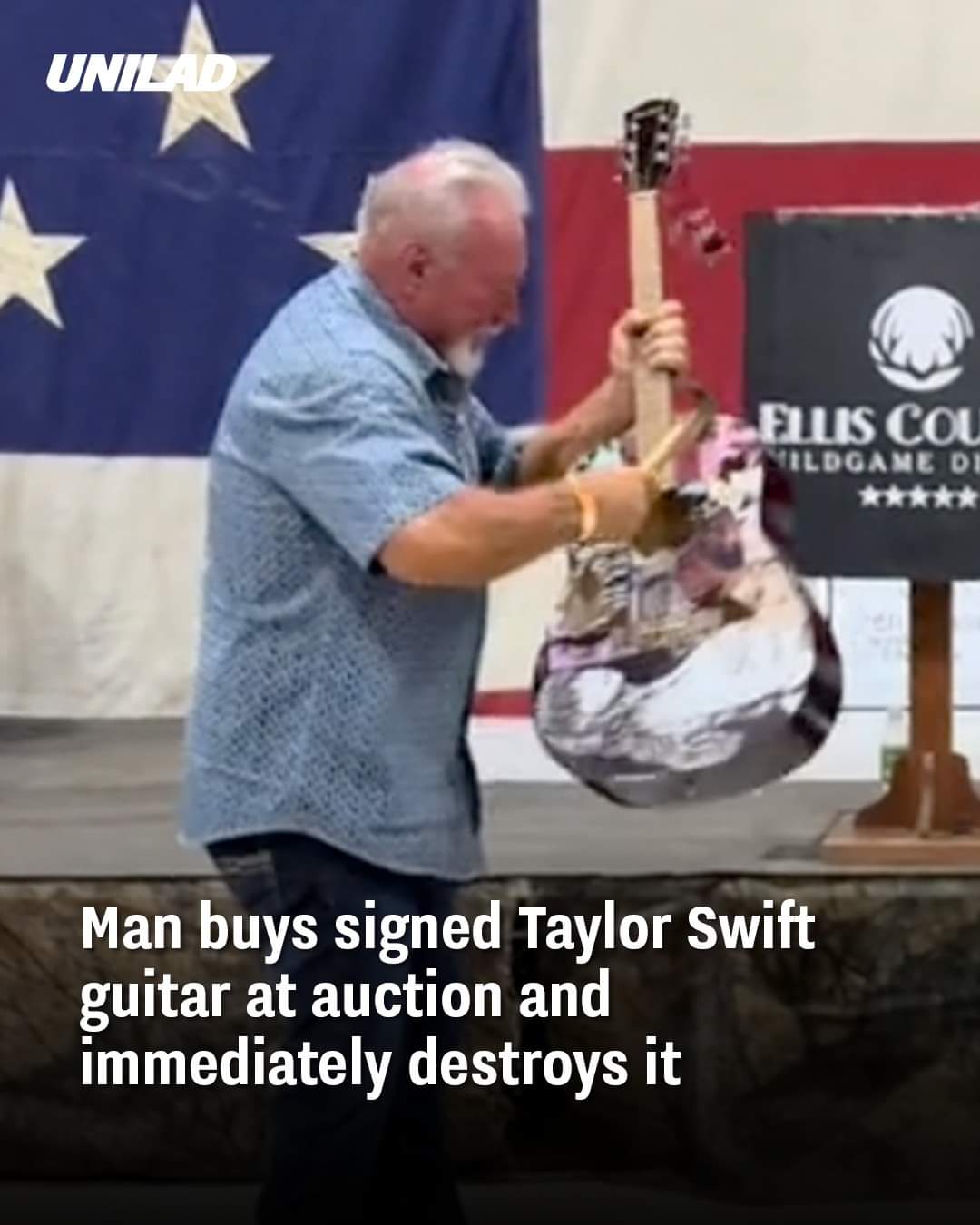 Taylor Swift’s signed guitar bought at auction by man who immediately destroys it